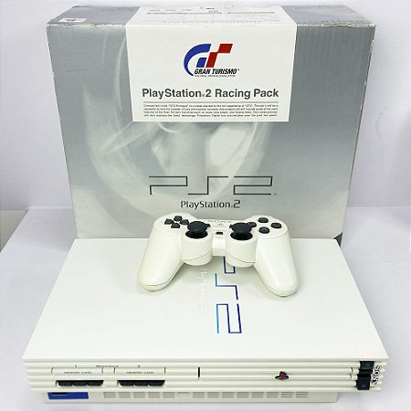 PlayStation 2, Branco Edição Gran Turismo, Na Caixa Seriado, 1 Controle, Modelo SCPH-55000 GT, PS2, (Usado)