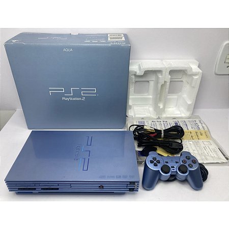 PlayStation 2, Aqua Blue, Na Caixa Seriado, Modelo SCPH 39000, PS2, (Usado)