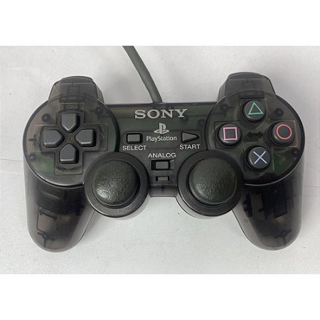 Controle Playstation Dualshock 1, Transparente Preto, Para PS1 e PS2, Original Sony (Usado)