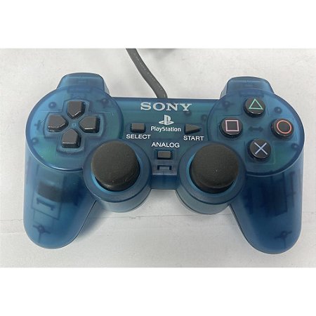 Controle Playstation Dualshock 1, Azul Transparente, Para PS1 e PS2, Original Sony (Usado)