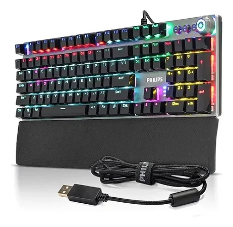 Teclado Mecânico Gamer USB LED RGB Luminoso PHILIPS - G624