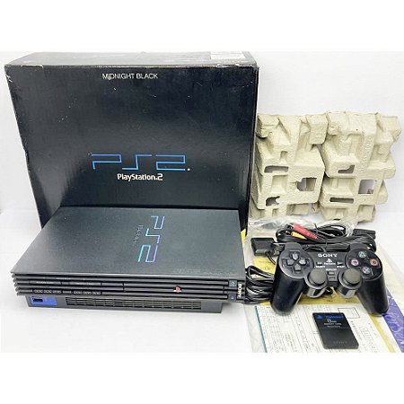 PlayStation 2, Midnight Black, Na Caixa Seriado, 1 Controle, Modelo SCPH-50000 NB, PS2, (Usado)