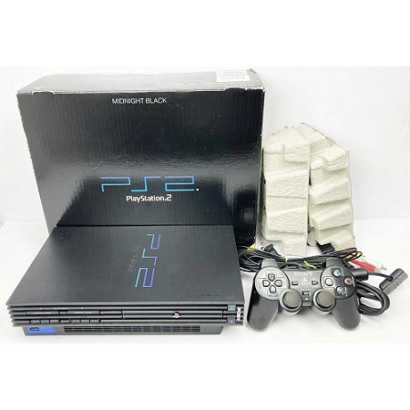 PlayStation 2, Midnight Black, Na Caixa Seriado, 1 Controle, Modelo SCPH-50000 NB, PS2, (Usado)