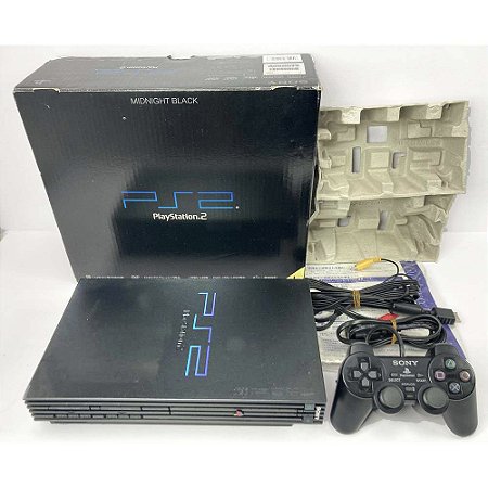 PlayStation 2, Midnight Black, Na Caixa Seriado, 1 Controle, Modelo SCPH-50000 NB, PS2, (Usado)