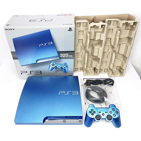 PlayStation 3 Slim, Azul, Splash Blue, 320GB, Na Caixa Seriado, Modelo CECH-3000 B, PS3, (Usado)
