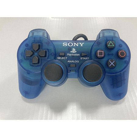 Controle Playstation Dualshock 1, Azul Transparente, Para PS1 e PS2, Original Sony (Usado)