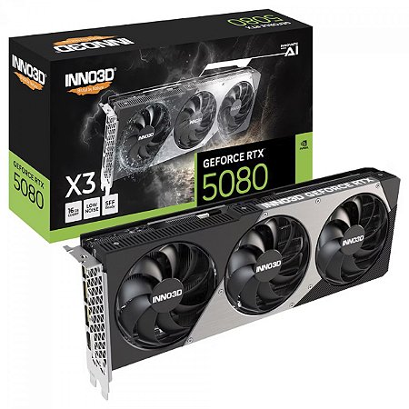 Placa de Vídeo GeForce RTX 5080 X3, 16GB, GDDR7, DLSS, Ray Tracing, INNO3D, NVIDIA