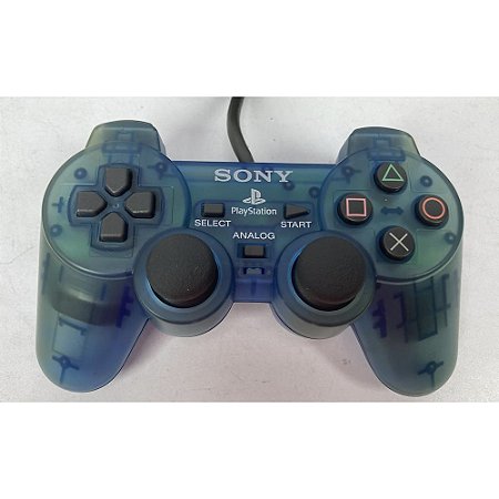 Controle Playstation Dualshock 1, Azul Transparente, Para PS1 e PS2, Original Sony (Usado)