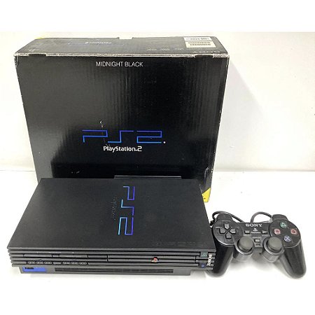 PlayStation 2, Midnight Black, Na Caixa Seriado, 1 Controle, Modelo SCPH-50000 NB, PS2, (Usado)