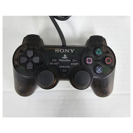 Controle Playstation Dualshock 1, Transparente Preto, Para PS1 e PS2, Original Sony (Usado)