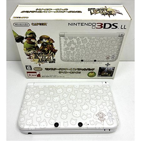 Nintendo 3DS XL (LL), Edição Monster Hunter 4, Feline White, Na Caixa Seriado, Original Nintendo (Usado)