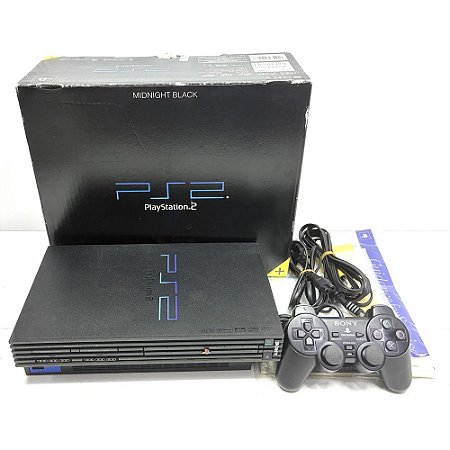 PlayStation 2, Midnight Black, Na Caixa Seriado, 1 Controle, Modelo SCPH-50000 NB, PS2, (Usado)