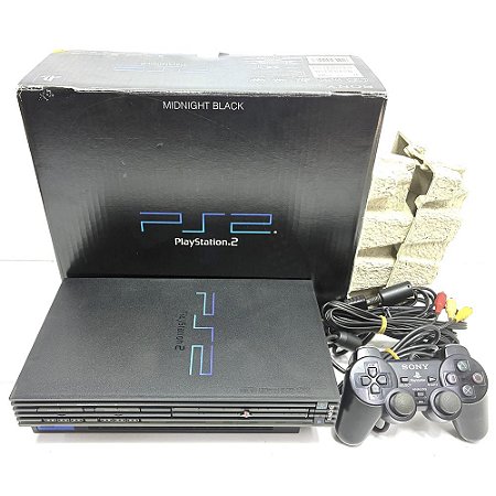 PlayStation 2, Midnight Black, Na Caixa Seriado, 1 Controle, Modelo SCPH-50000 NB, PS2, (Usado)