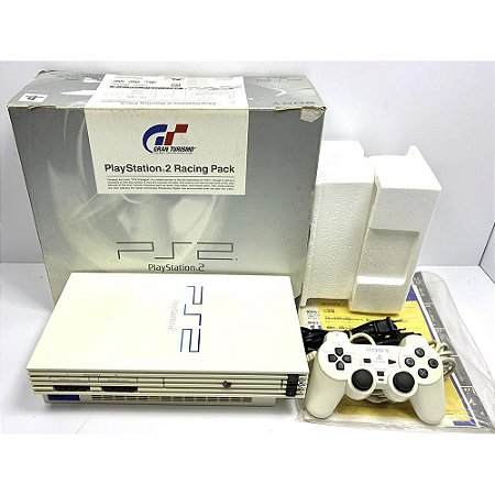 PlayStation 2, Branco Edição Gran Turismo, Na Caixa Seriado, 1 Controle, Modelo SCPH-55000 GT, PS2, (Usado)