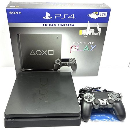 Playstation 4 Slim, 1TB, Ed. Days Of Play, Na Caixa Seriado, Modelo Nacional (Usado)