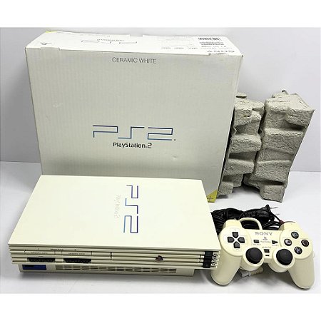 PlayStation 2, Ceramic White, Branco, Na Caixa Seriado, 1 Controle, Modelo SCPH-50000 CW, PS2, (Usado)