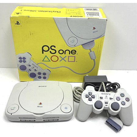 PlayStation 1 Slim, PSONE, Babe, Na Caixa Seriado, 1 Controle, Modelo SCPH-100, PS1, (Usado)