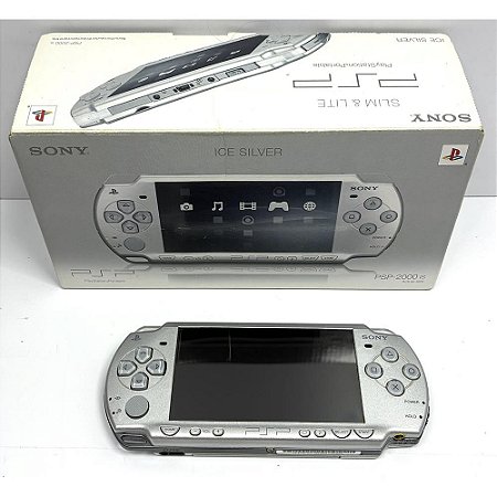 PSP, Ice Silver, Prata, Na Caixa Seriado, Modelo PSP-2000 IS, Original Sony, Usado