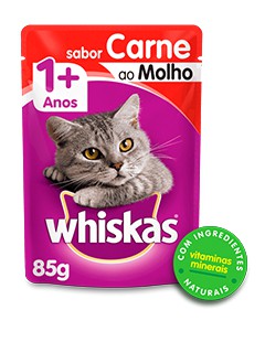Sachê de Ração úmida para Gatos WHISKAS® Adulto Sabor Carne ao Molho 85 g