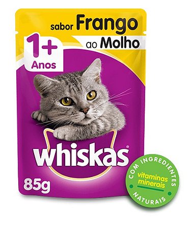 Sachê de Ração úmida para Gatos WHISKAS® Adulto Sabor Frango ao Molho 85 g