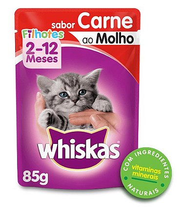 Sachê de Ração úmida para Gatos Filhotes WHISKAS® Sabor Carne ao Molho 85 g