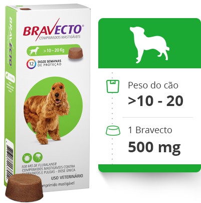 BRAVECTO CÃES 500MG MG PARA COM PESO DE 10 a 20 KG