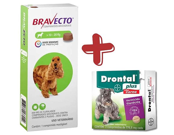 KIT 1 x BRAVECTO  x DRONTAL PLUS SABOR CARNE 10KG 4CP