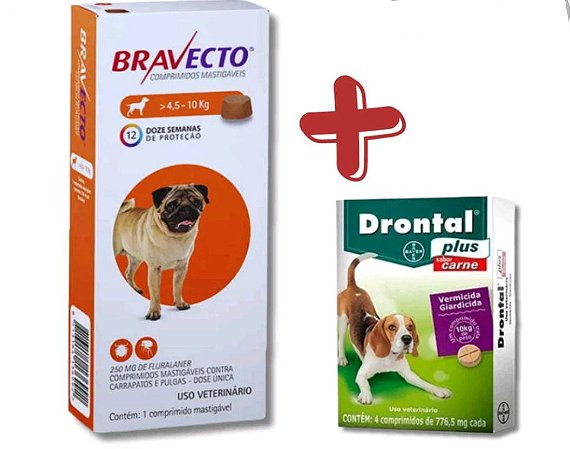KIT 1 x BRAVECTO 4,5 A 10KG + 1 x DRONTAL PLUS SABOR CARNE 10KG 4CP