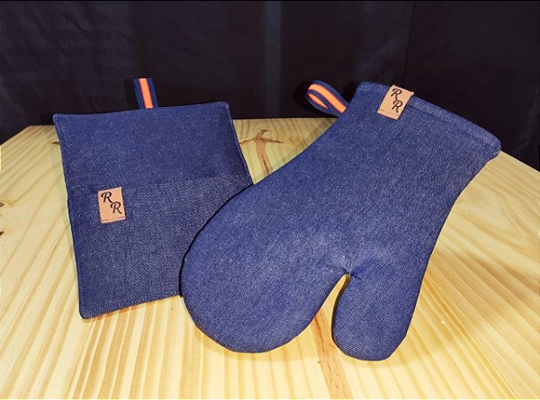 Luva Protetora em Jeans Azul com Detalhe Laranja