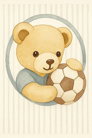 Quadro Ursinho Canvas Com Bola