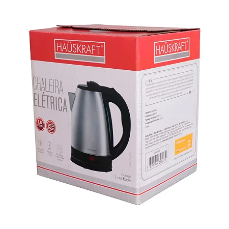 Chaleira Elétrica em Aço Inox, 1,8L, Base Preta 110V Hauskraft