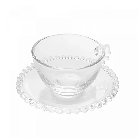 Jogo de Xícaras De Chá De Cristal C/ Pires 4 Pç