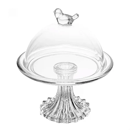 Prato para Doce com Pé e Tampa Bird 15cm x 15cm x 18cm Cristal Wolff