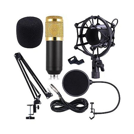 Kit Microfone Condensador Profissional Bm-800 + Pop Filter e Suporte de Mesa