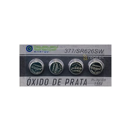 Pilha Bateria 377, SR626SW 1.55V, Bap Energy - Pack Com 4 Unidades