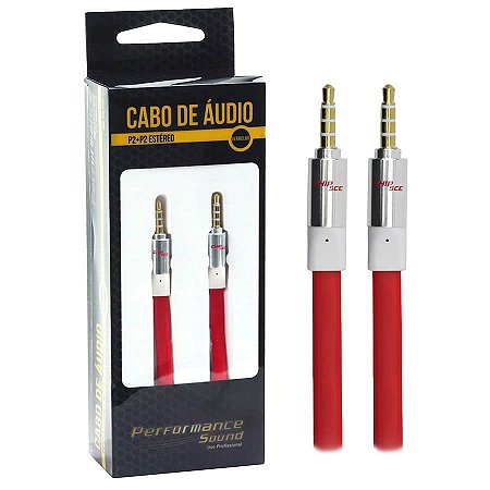 Cabo de Áudio P3 x P3 Flat 2 Metros, Vermelho - Performance Sound
