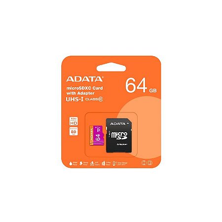 Cartão De Memória Micro SD Adata, Classe 10 - 64GB