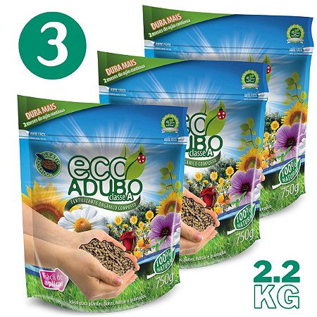 Kit 3 EcoAdubo Fertilizante Orgânico Granulado (750g) - O Segredo para um Jardi