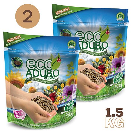 Kit 2 EcoAdubo Fertilizante Orgânico Granulado (750g) - O Segredo para um Jardi