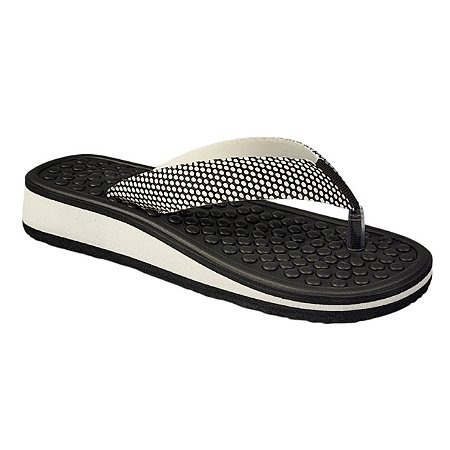 Chinelo de Dedo Massageador EVA - Preto/Branco