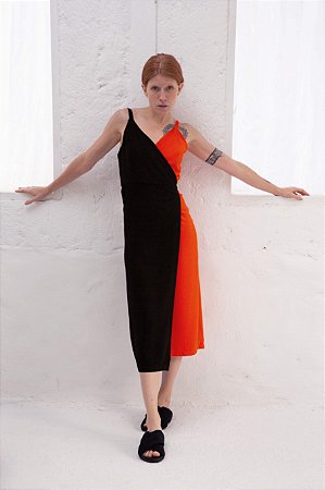 Vestido Hortência Bicolor Midi
