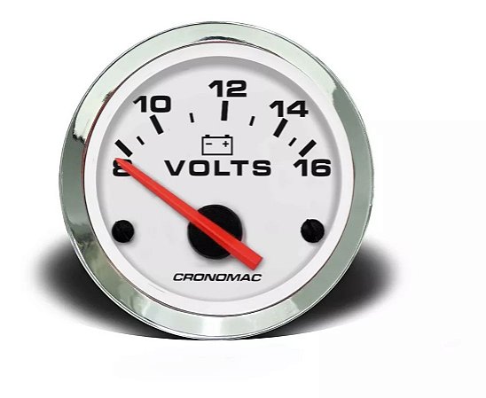 Voltímetro 52mm 12V Croma Branco