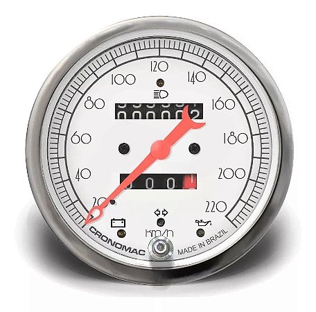 Velocímetro 100mm Hot Rod Clássico Com Sinaleira Mecânico Branco