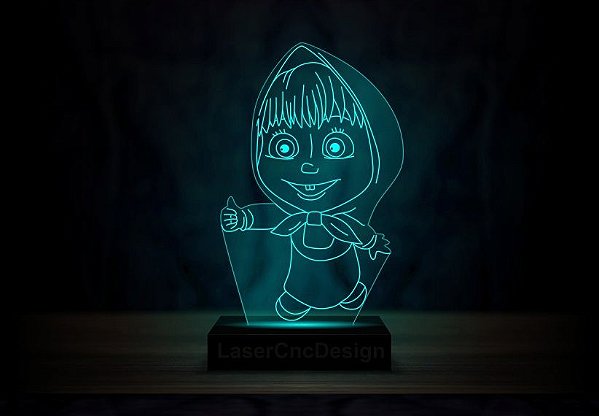 Luminária LED 3D em Acrílico - 16 cores + Controle. Marsha e o Urso