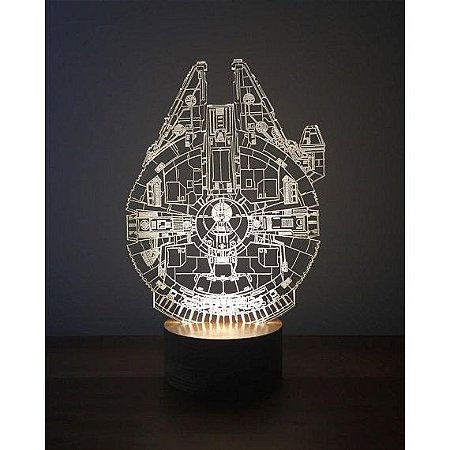 Luminária LED 3D em Acrílico - 16 cores + Controle. Millennium Falcon - Star Wars