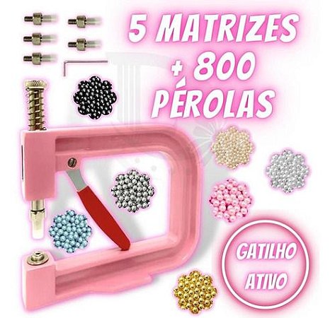 Maquina Aplicador de Pérolas Rosa + 800 Perolas 800 Rebites