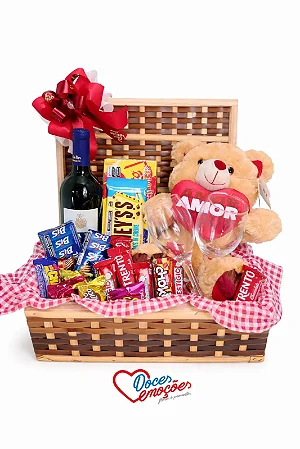Cesta de Chocolate com Vinho