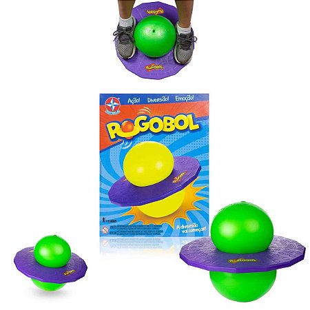 Brinquedo Pogobol Roxo e Verde Bola Pula Infantil Estrela