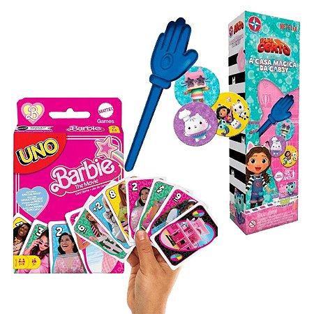 Kit Jogo Infantil Tapa Certo Gabby's Doll House + Uno Barbie