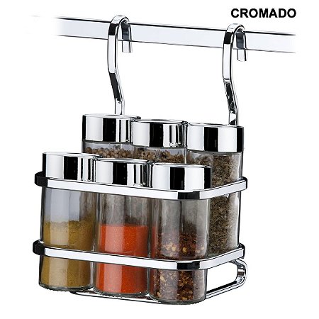SUPORTE PARA TEMPEROS E CONDIMENTOS 7 PEÇAS PARA BARRA SUSPENSA COZINHA - Ref. 2808, 2808RG